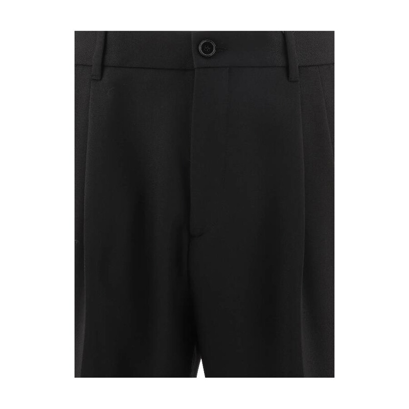 Burberry Men's Black Wide Leg Wool Twill Trousers, Brand Size 52