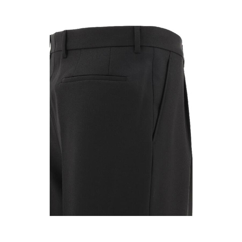 Burberry Men's Black Wide Leg Wool Twill Trousers, Brand Size 52