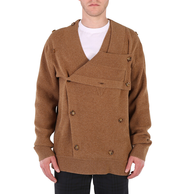 バーバリー Burberry Men's Double-breasted V-neck Jumper, Size Large 8045465