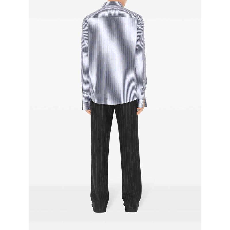 トップス Burberry Stripe Long Sleeves Burberry Men's Iris / Chalk B Shield Logo Stripe Shirt, Size