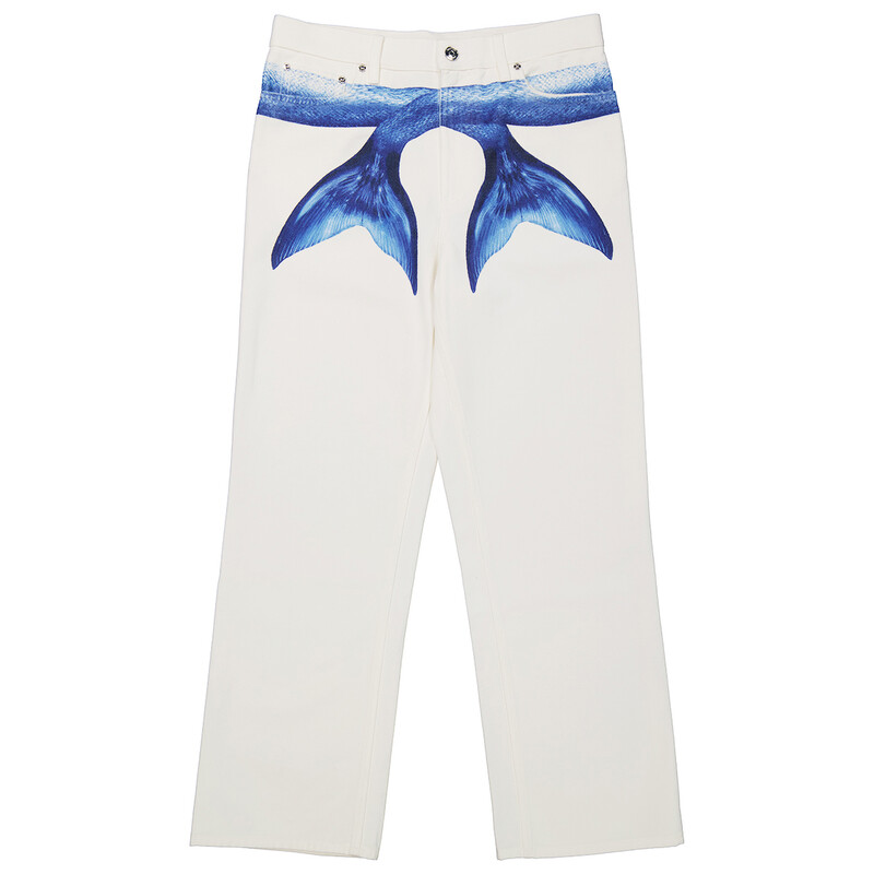 Burberry Men's White Mermaid Tail Printed Cotton-Denim Jeans, Size