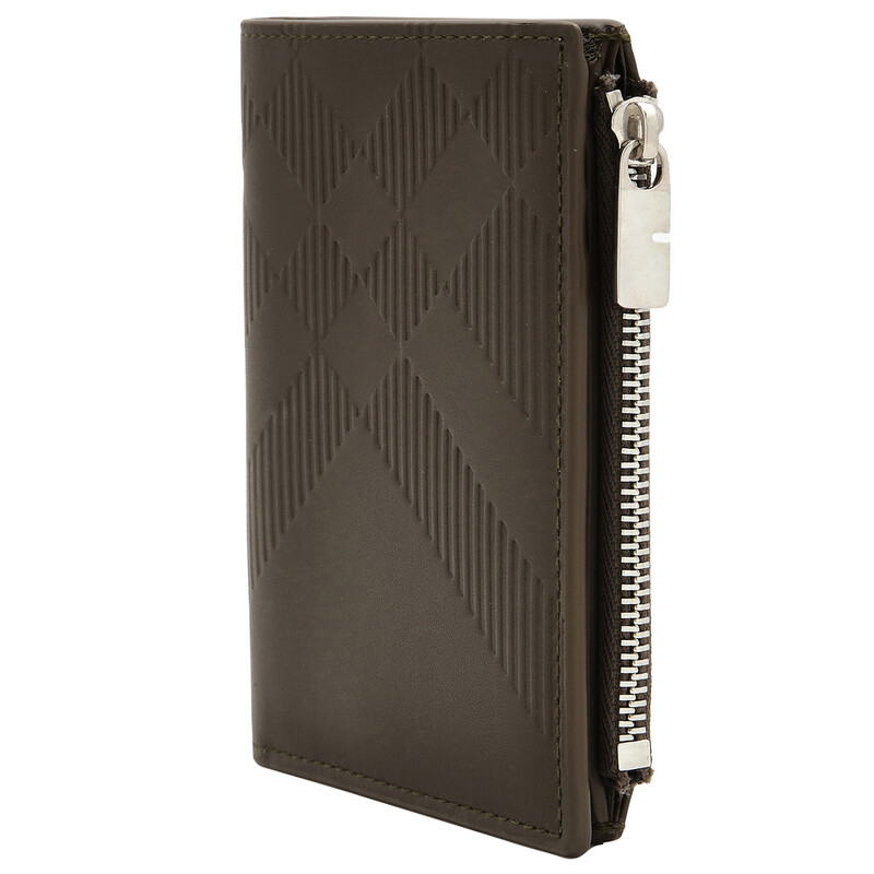 Burberry Military Embossed Check Zip Bifold Wallet 8091601