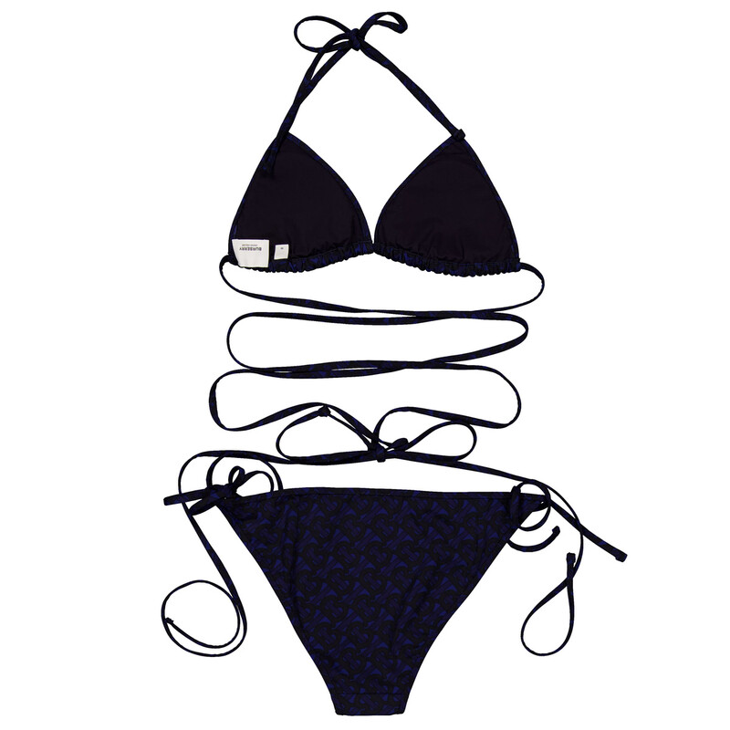 Burberry Monogram Print Triangle Bikini In Deep Royal Blue, Size X