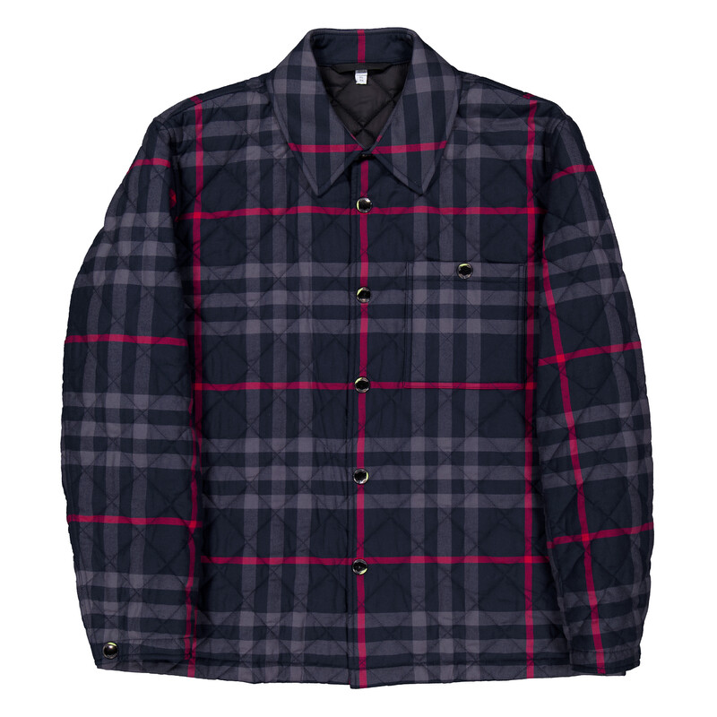 Burberry Navy Blue Check-Collar Cotton Jacket, Size X-Large