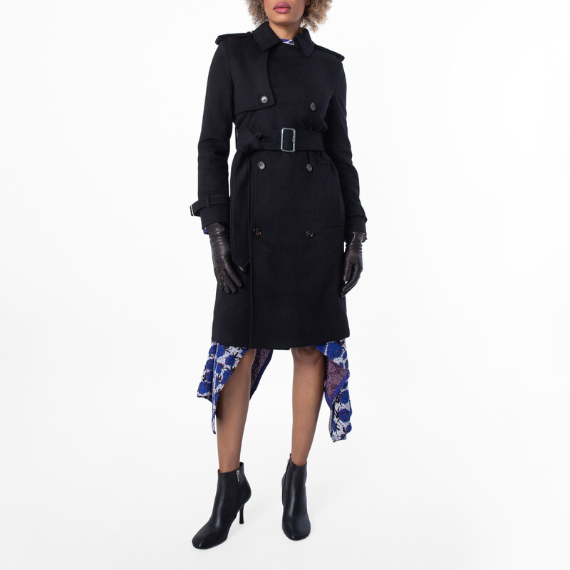Burberry Notched-Lapel Belted Cashmere Trench Coat, Brand Size 8