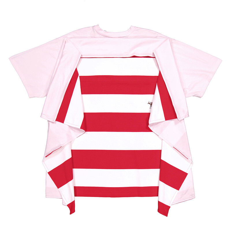 Burberry Pale Pink Striped Cape Detail Cotton Oversized T-shirt
