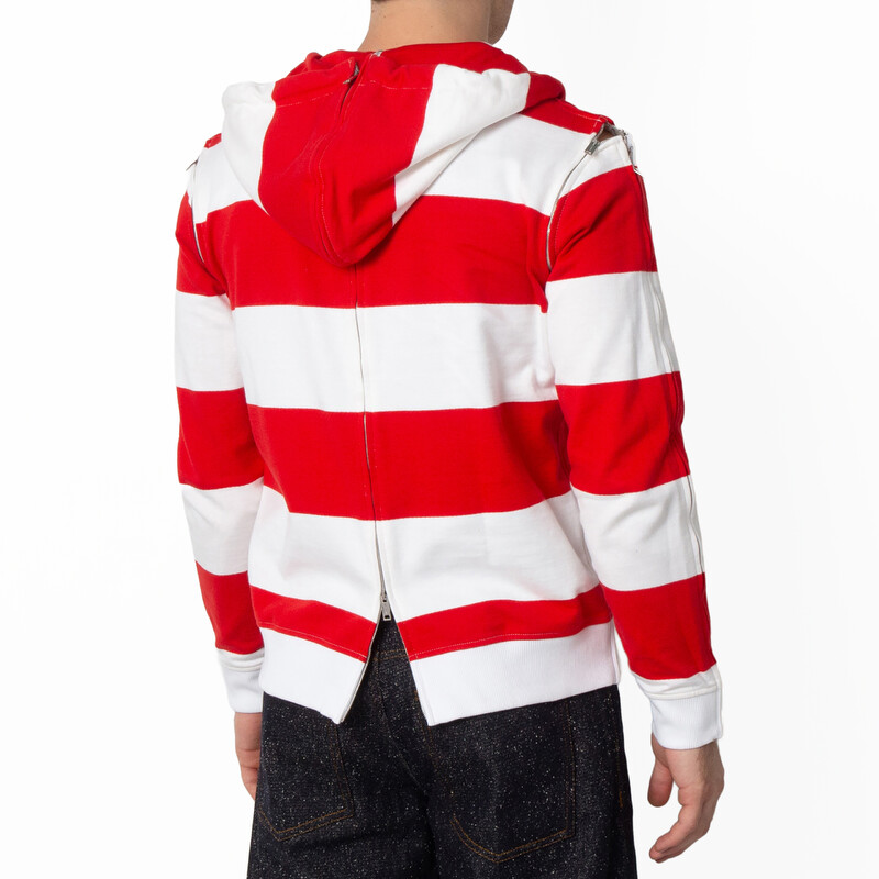 Burberry Red Zip Detail Striped Cotton Hoodie, Men's Size XXX