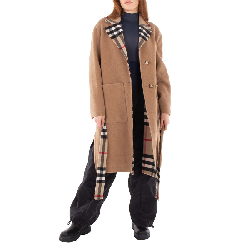 Burberry Reversible Belted Waist Wool Coat, Brand Size 12 (US Size