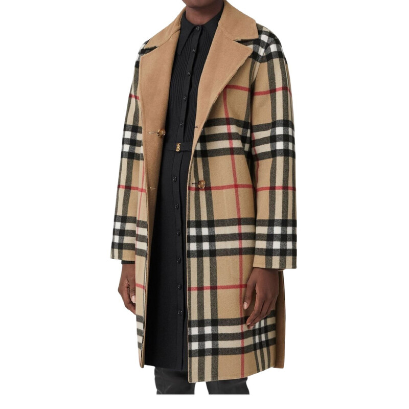 Burberry Reversible Belted Waist Wool Coat, Brand Size 12 (US Size