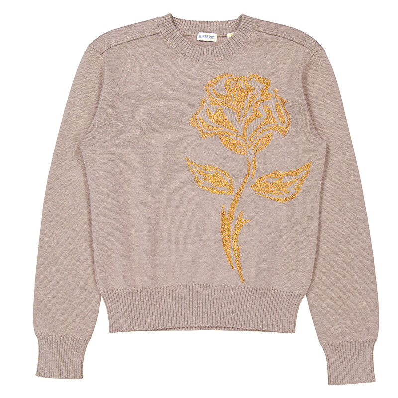 Burberry Rose Embellished Wool-Blend Sweater, Size Small 8077500