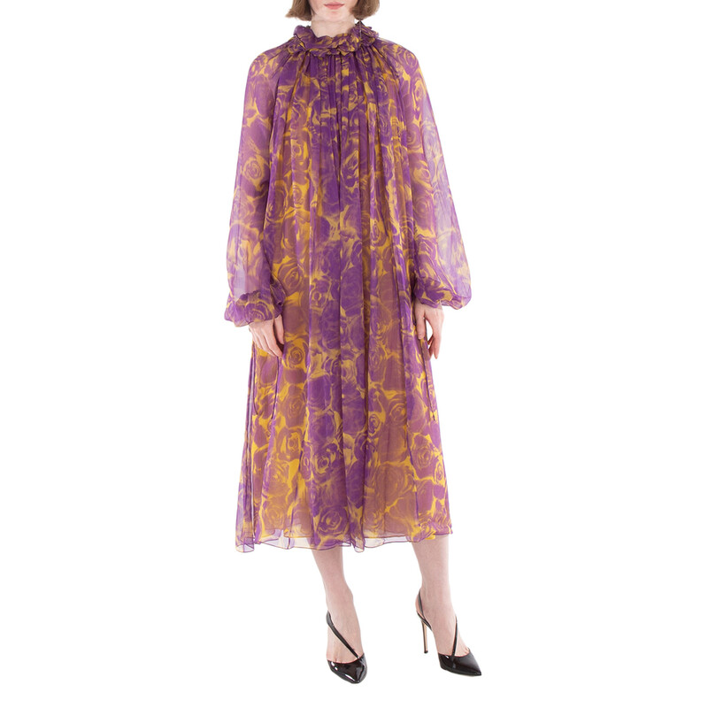 Burberry Chiffon Midi Dress with Floral Applique Detail Burberry Chiffon Midi Dress with Floral Applique Detail