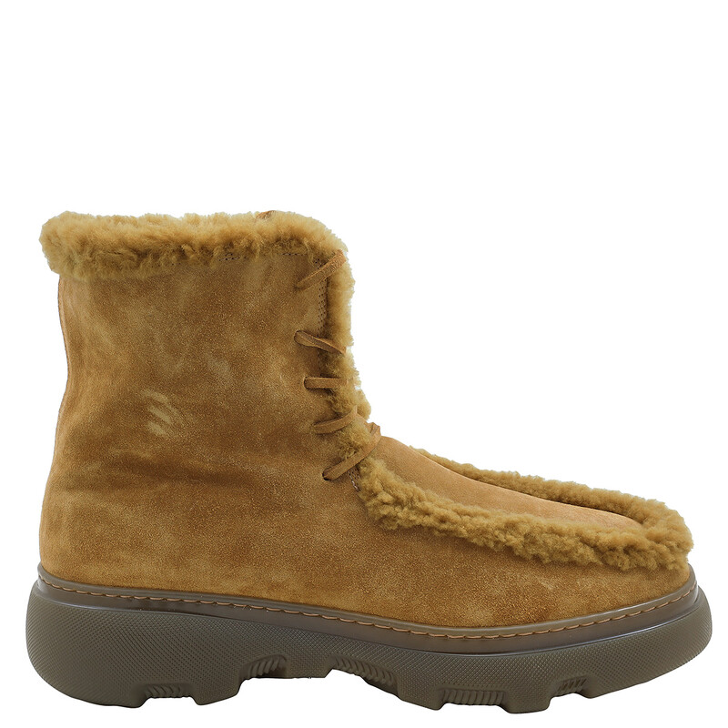 Burberry Shearling-Trim Suede Creeper Boots, Brand Size 40 (US