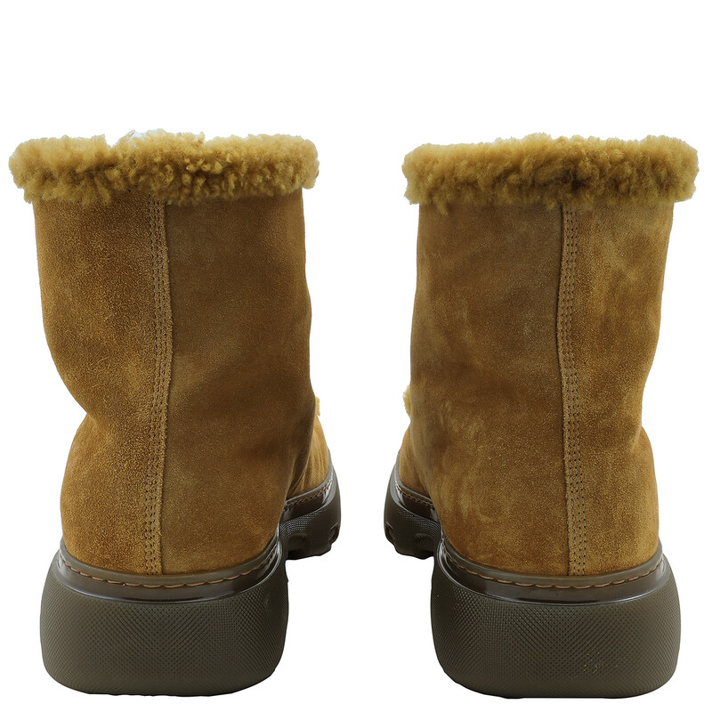 Burberry Shearling-Trim Suede Creeper Boots, Brand Size 40 (US