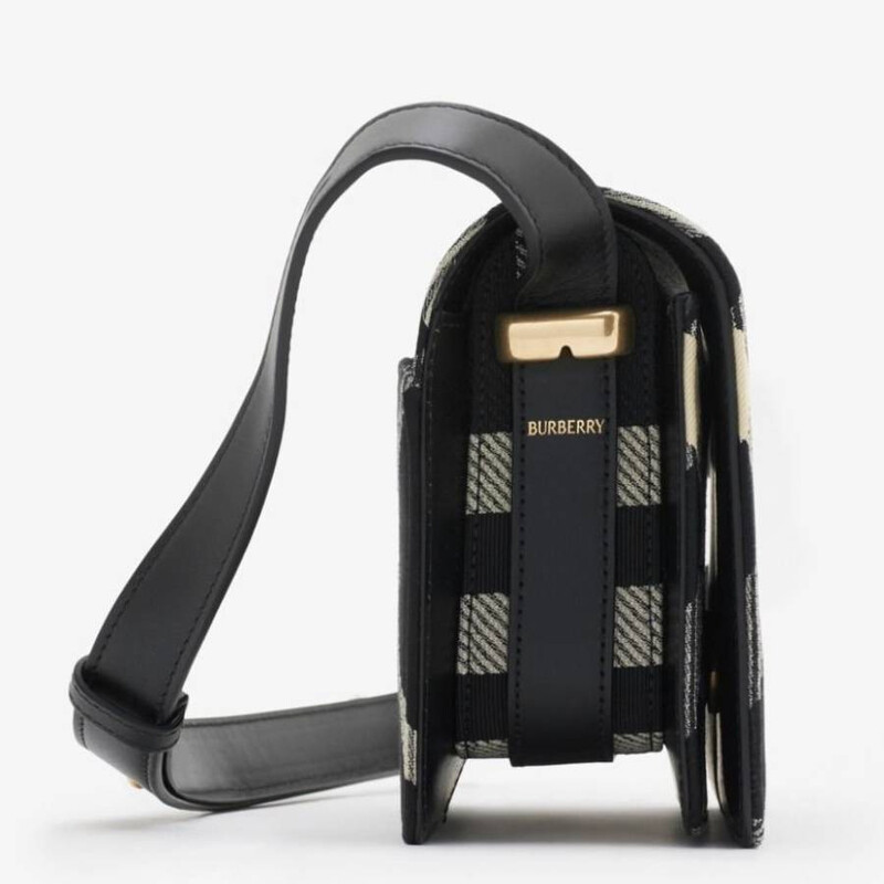 Burberry Snip Shoulder Bag Black Check Leather Trim 8092974