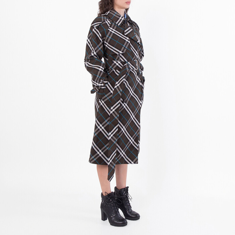 Burberry Snug Check-Print Long Trench Coat, Brand Size 4 ( US Size