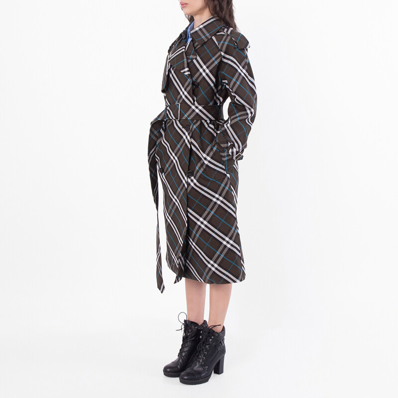 Burberry Snug Check-Print Long Trench Coat, Brand Size 4 ( US Size