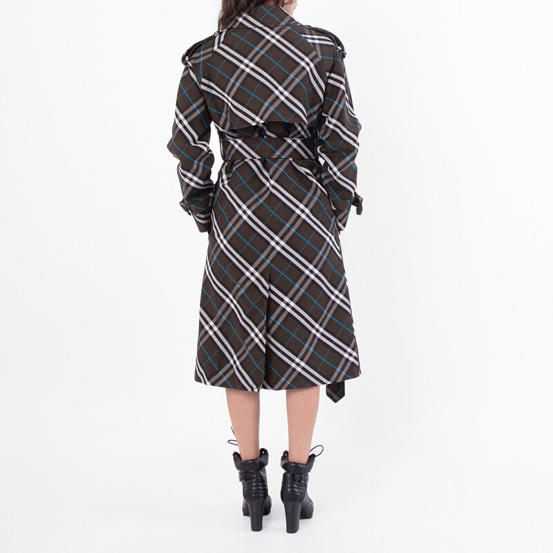 Burberry Snug Check-Print Long Trench Coat, Brand Size 4 ( US Size