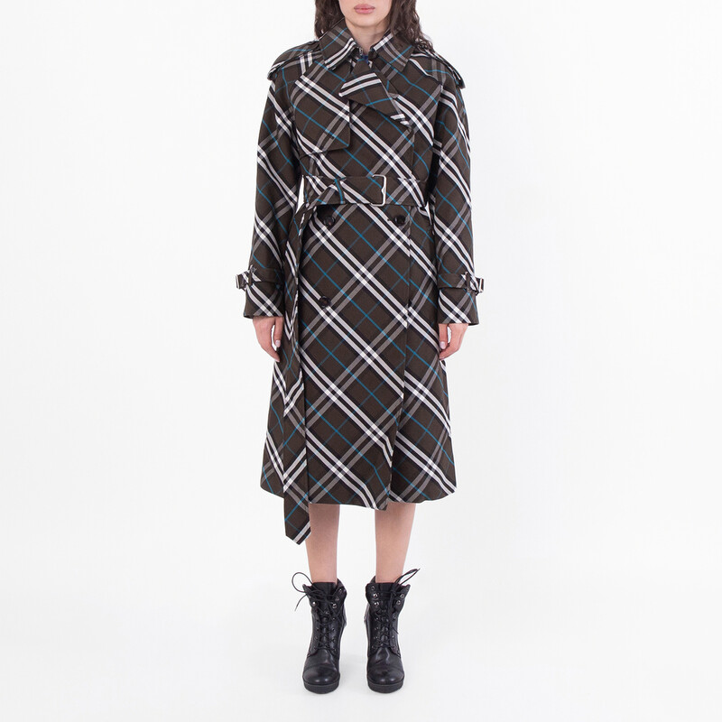 Burberry Snug Check-Print Long Trench Coat, Brand Size 4 ( US Size