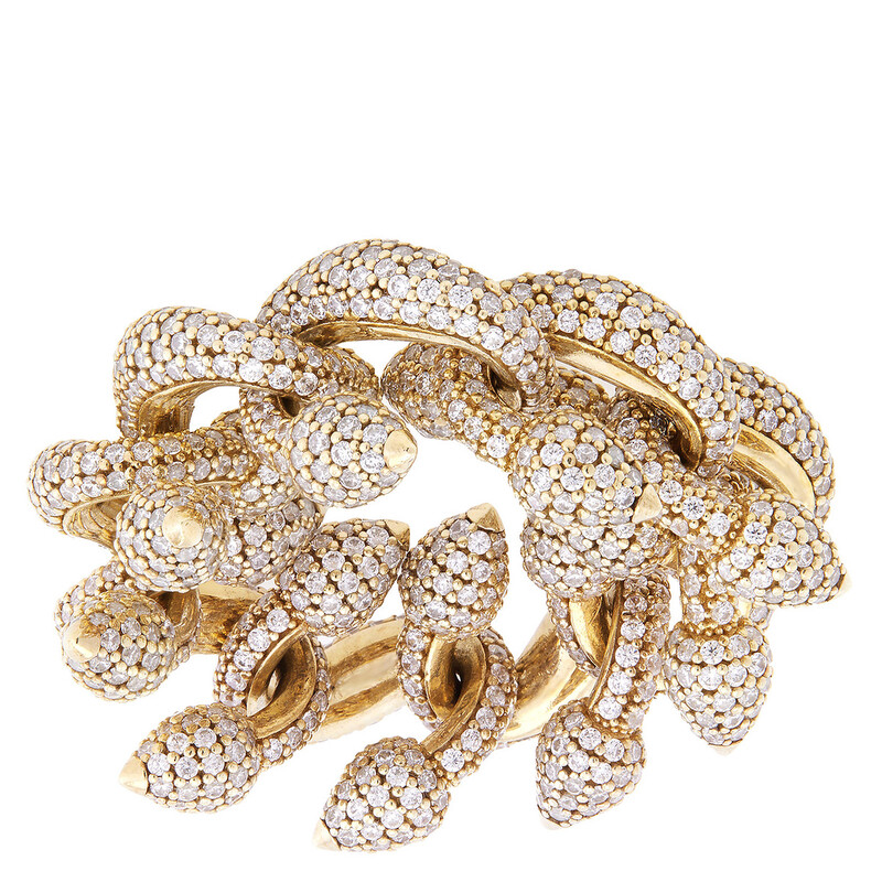 Burberry ゴールド ネックレス 3連リング Burberry Spear Chain Pave Crystal Gold-Tone Ring, Size 51 8082272