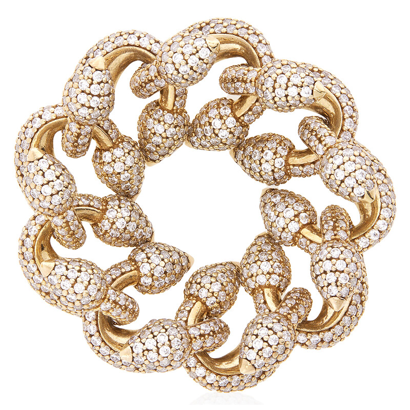 Burberry Spear Chain Pave Crystal Gold-Tone Ring, Size 51 8082272