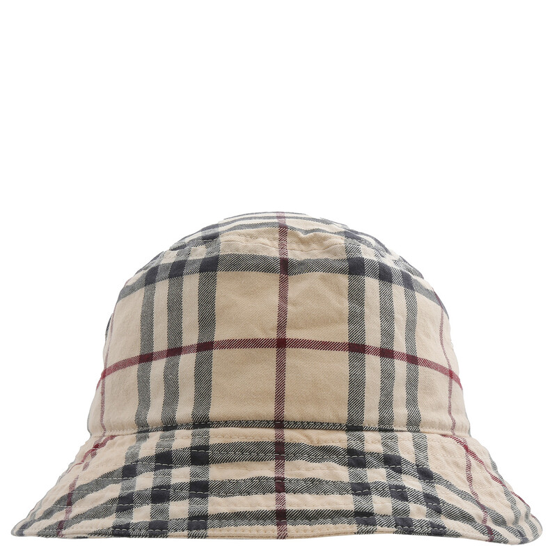 Burberry Stone Check Cotton Twill Woven Bucket Hat, Size Small