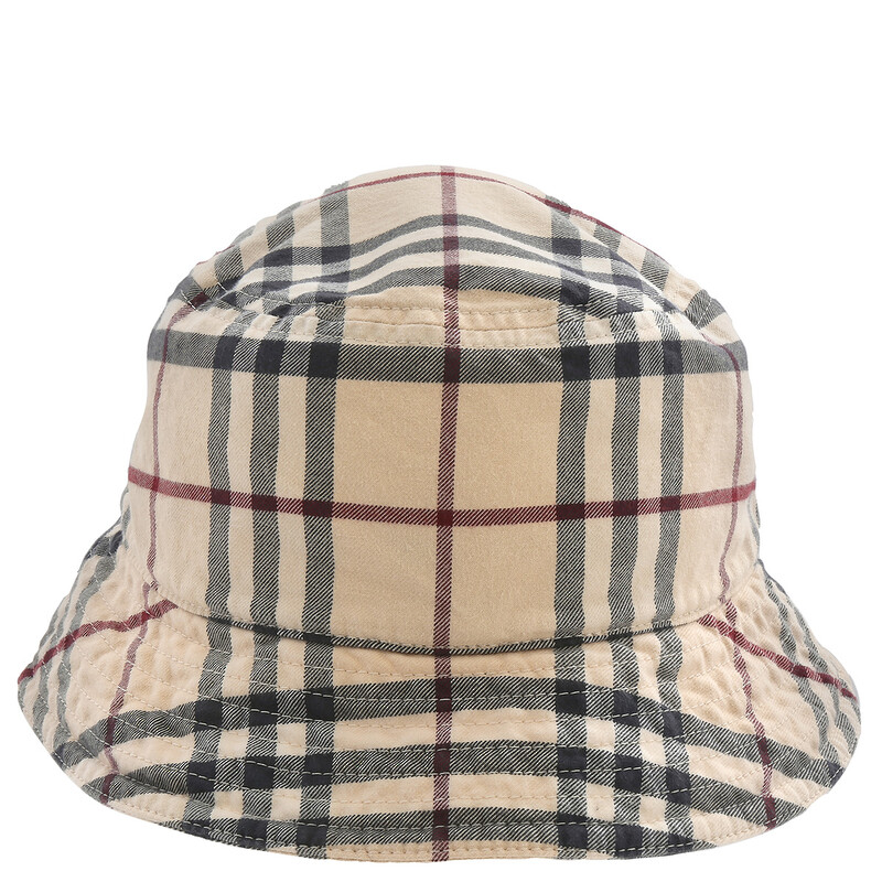 Burberry Stone Check Cotton Twill Woven Bucket Hat, Size Small