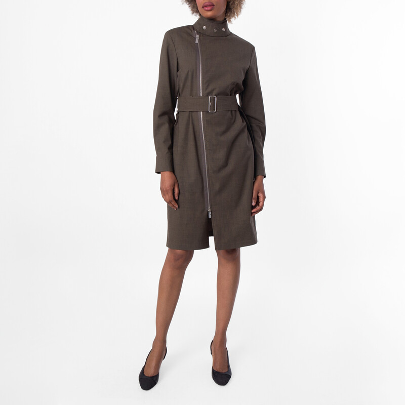 Burberry Stretch Wool Belted Zip Dress, Brand Size 4 ( US Size 2