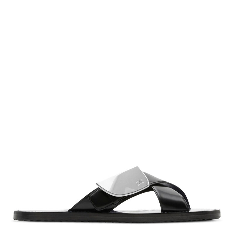 Burberry Strip Shield Leather Slides, Brand Size 40 ( US Size 7