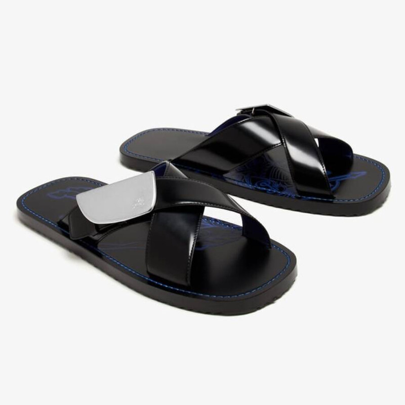 Burberry Strip Shield Leather Slides, Brand Size 40 ( US Size 7
