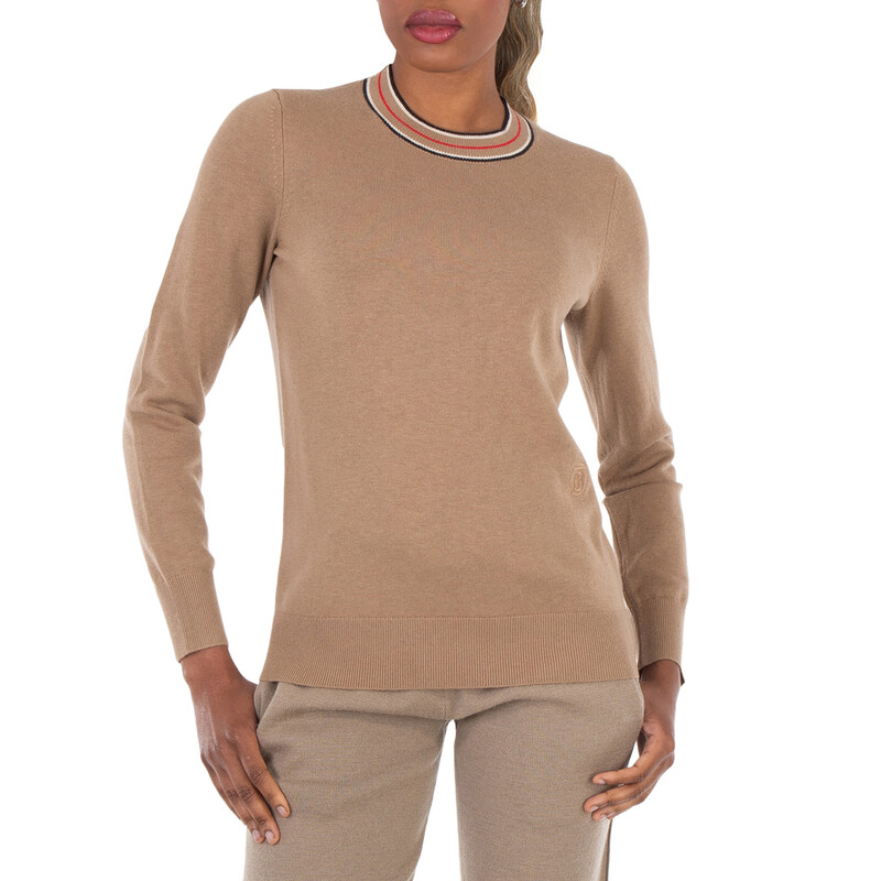 Burberry Striped Detailed Crewneck Cashmere Jumper, Size Medium