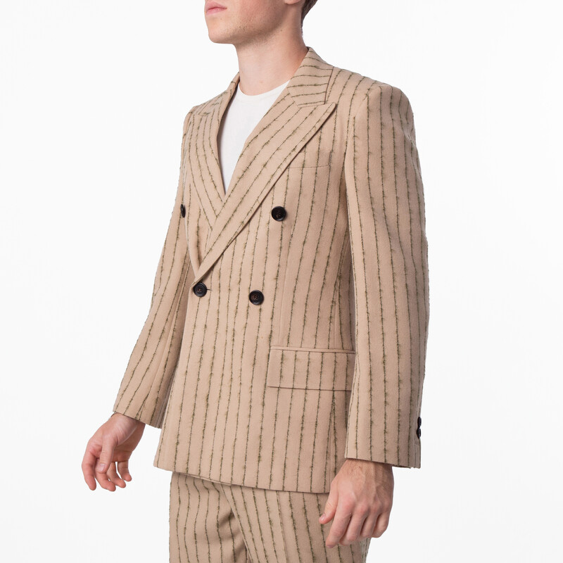 Burberry Striped Double-Breasted Wool-Mohair Blazer, Brand Size