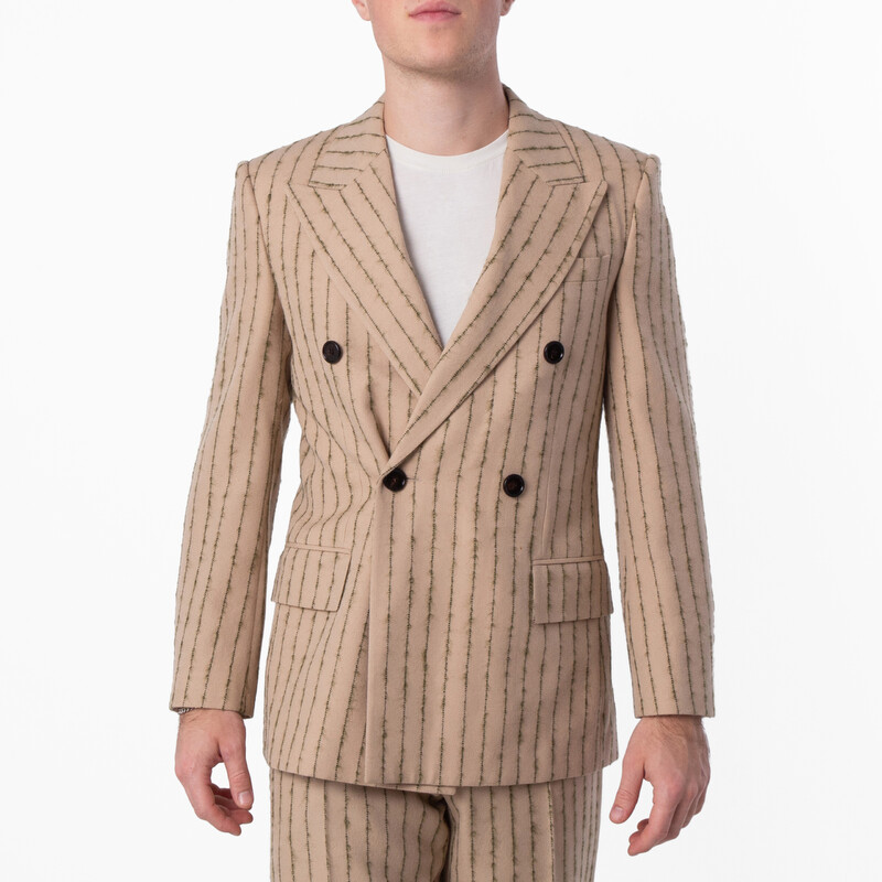 BURBERRY ダブルスーツ AB6 羊毛95% カシミヤ5% ブラウン系 Burberry Striped Double-Breasted Wool-Mohair Blazer, Brand Size