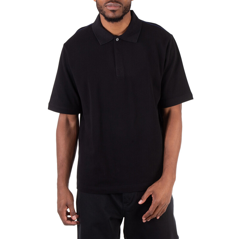 Burberry Striped-Cuffs Short Sleeved Cotton Polo Shirt, Size Large