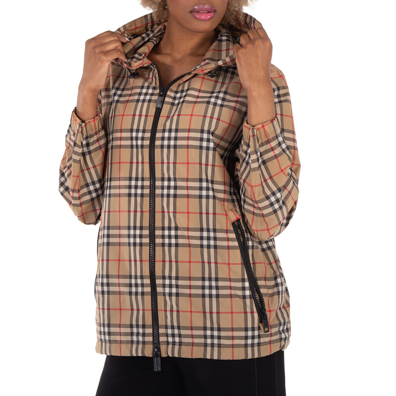 Burberry Vintage Check Drawstring Hooded Jacket, Brand Size 8 (US