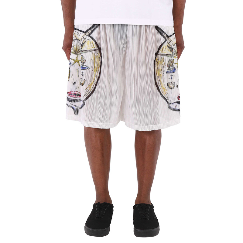 Burberry White Marine Sketch Sheer Plisse Shorts, Size Medium
