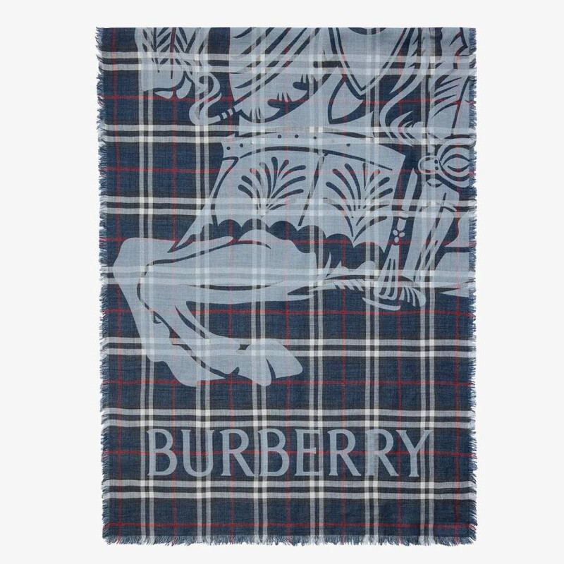 Burberry Wide Knight Check Wool Silk Scarf 8117902 5045760780057