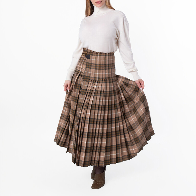 Burberry Womens Check Wool Blend Maxi Kilt, Size Large 8099551
