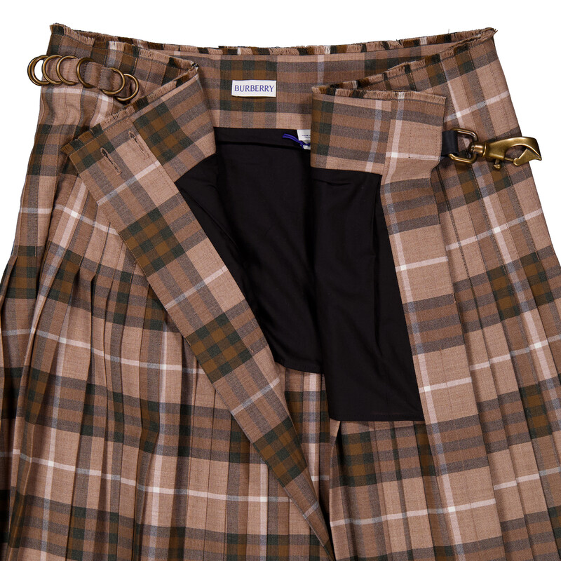 Burberry Womens Check Wool Blend Maxi Kilt, Size Large 8099551