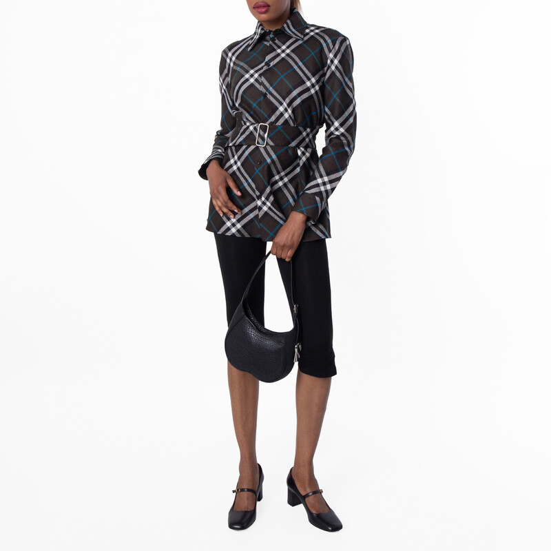 Burberry Womens Check-Pattern Belted Shirt, Brand Size 6 ( US Size