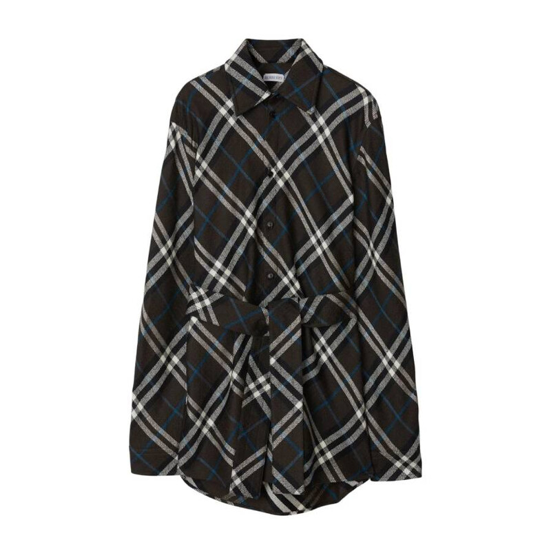 Burberry Womens Check-Pattern Belted Shirt, Brand Size 6 ( US Size