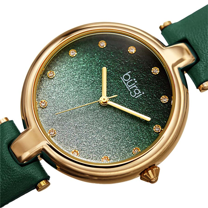 Burgi Green Ombre Swarovski Crystal Dial Green Leather  display picture 2