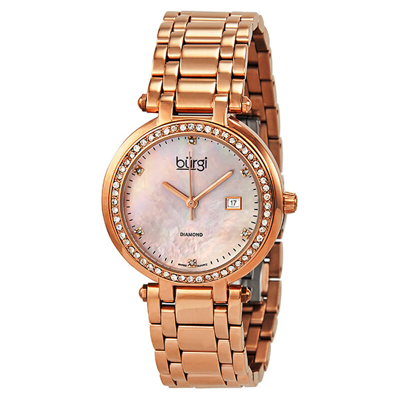 Burgi Quartz Rose Gold-tone Diamond Bracelet Ladies Watch  display picture 3