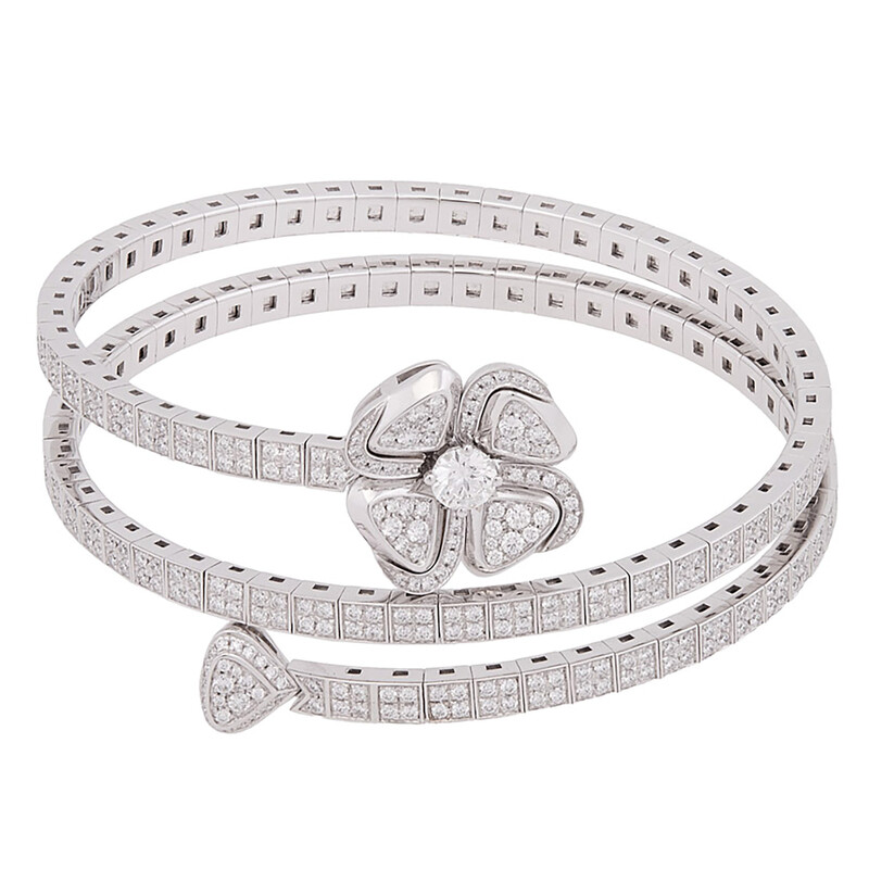 Bvlgari 18 kt White Gold Diamond Fiorever Bracelet, Size M 354603