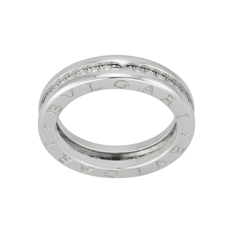 Bvlgari B.Zero1 18K White Gold 1-Band Diamond Pave Ring, Size 50