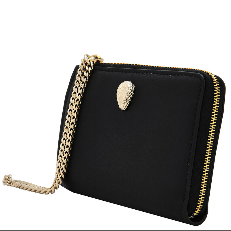 Bvlgari Black Serpenti Forever Zipped Leather Card Holder 293912