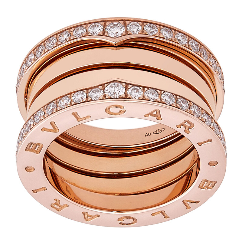 Bvlgari B.Zero1 18k Rose Gold 4-Band Diamond Ring, Size 51 348025