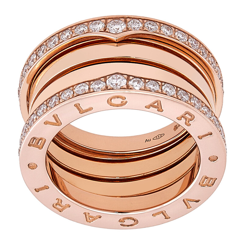 Bvlgari B.Zero1 18k Rose Gold 4-Band Diamond Ring, Size 51 348025
