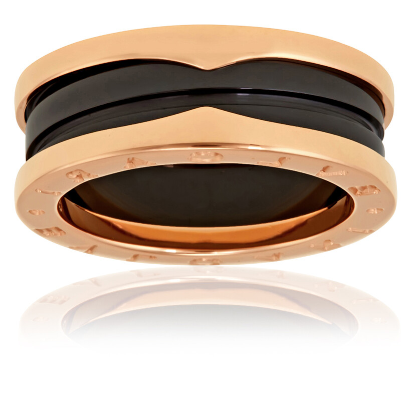 Bvlgari B.Zero1 18K Rose Gold And Black Ceramic 2-Band Ring, Brand