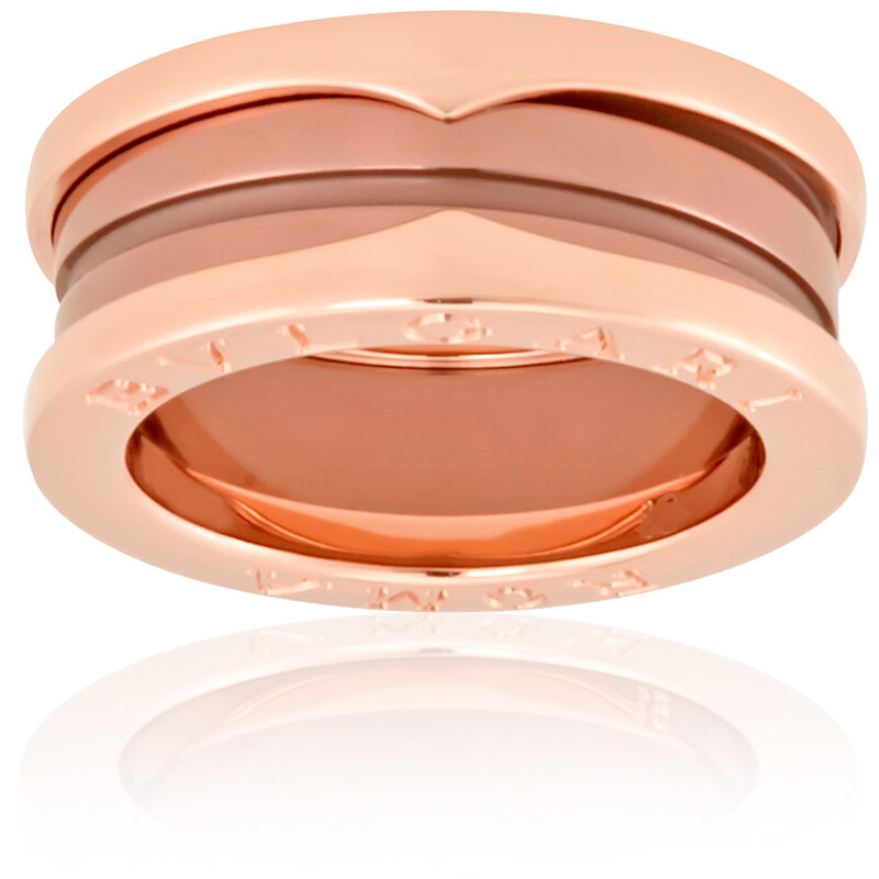 Bvlgari B.Zero1 18k Rose Gold and Cermet 2-Band Ring, Size 45