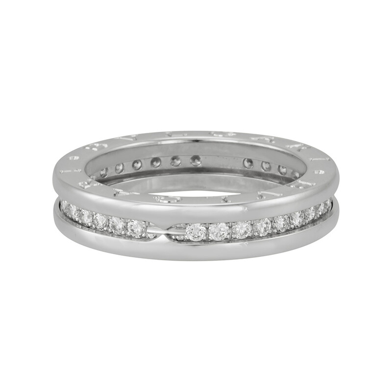 Bvlgari B.Zero1 18K White Gold 1-Band Diamond Pave Ring, Size 63